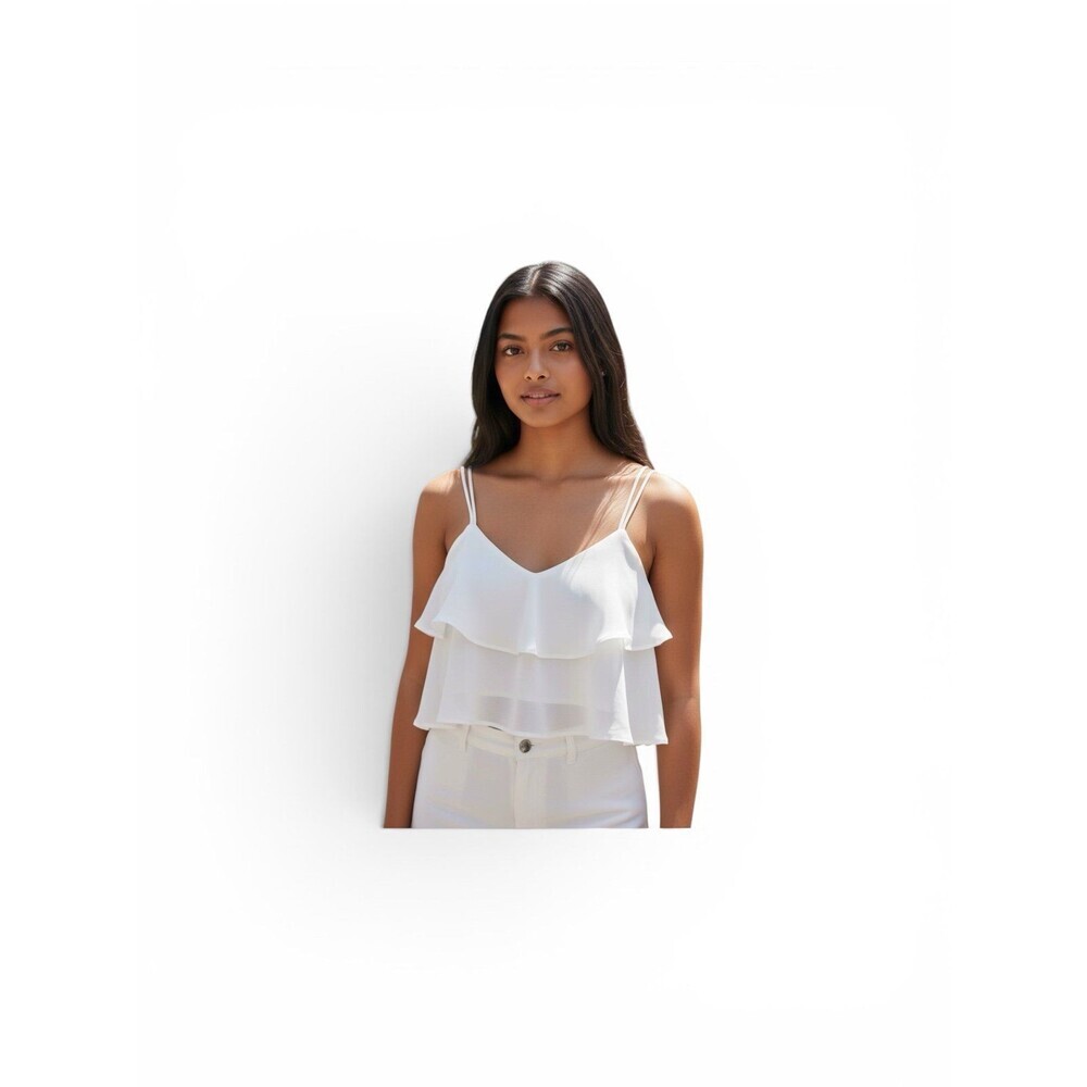 Bebe White Ruffle Crop Top NWT - Picture 2 of 7